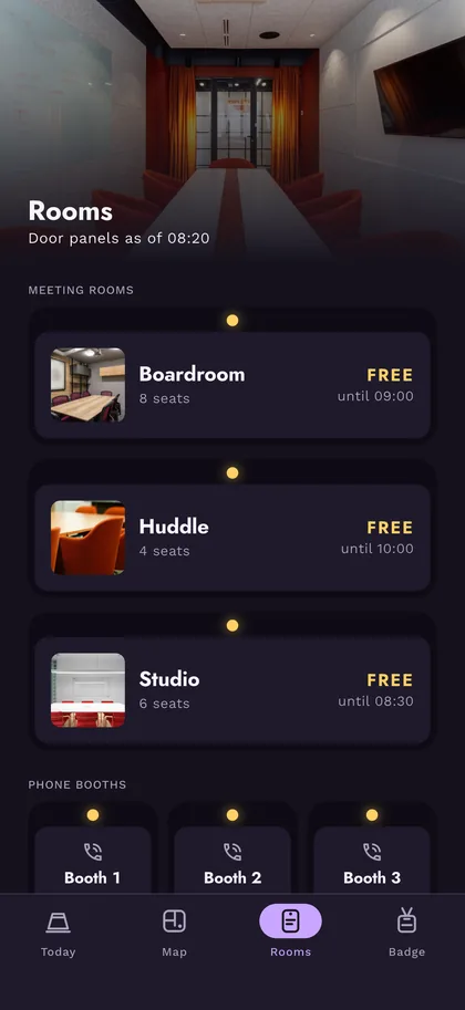 Rooms tell you when they are free — Perchora screen