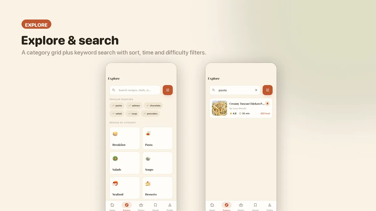 Magazine home feed, categories and search filters — Plattora