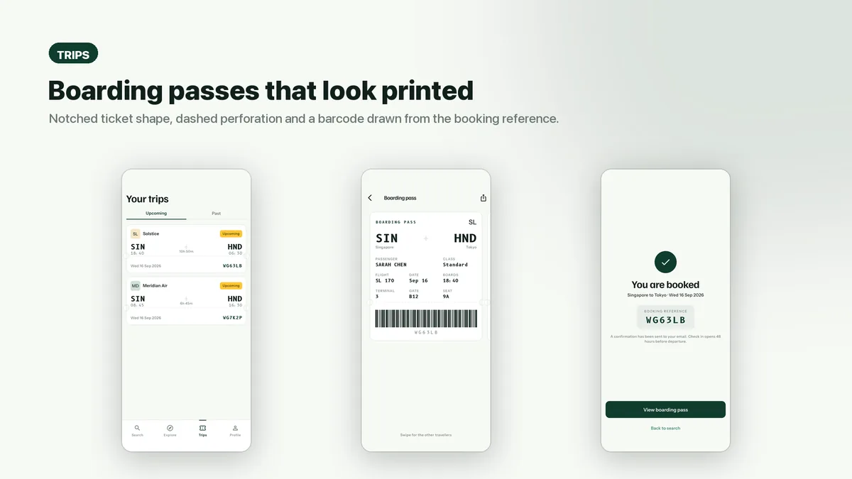 Boarding pass with self-drawn barcode — Wingora